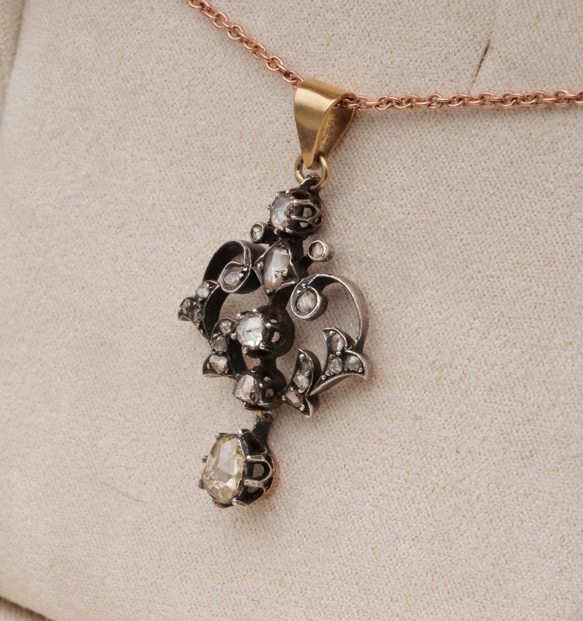 Georgian Charming .95 Carat Rose Cut Diamond Rare Lavaliere Necklace 1