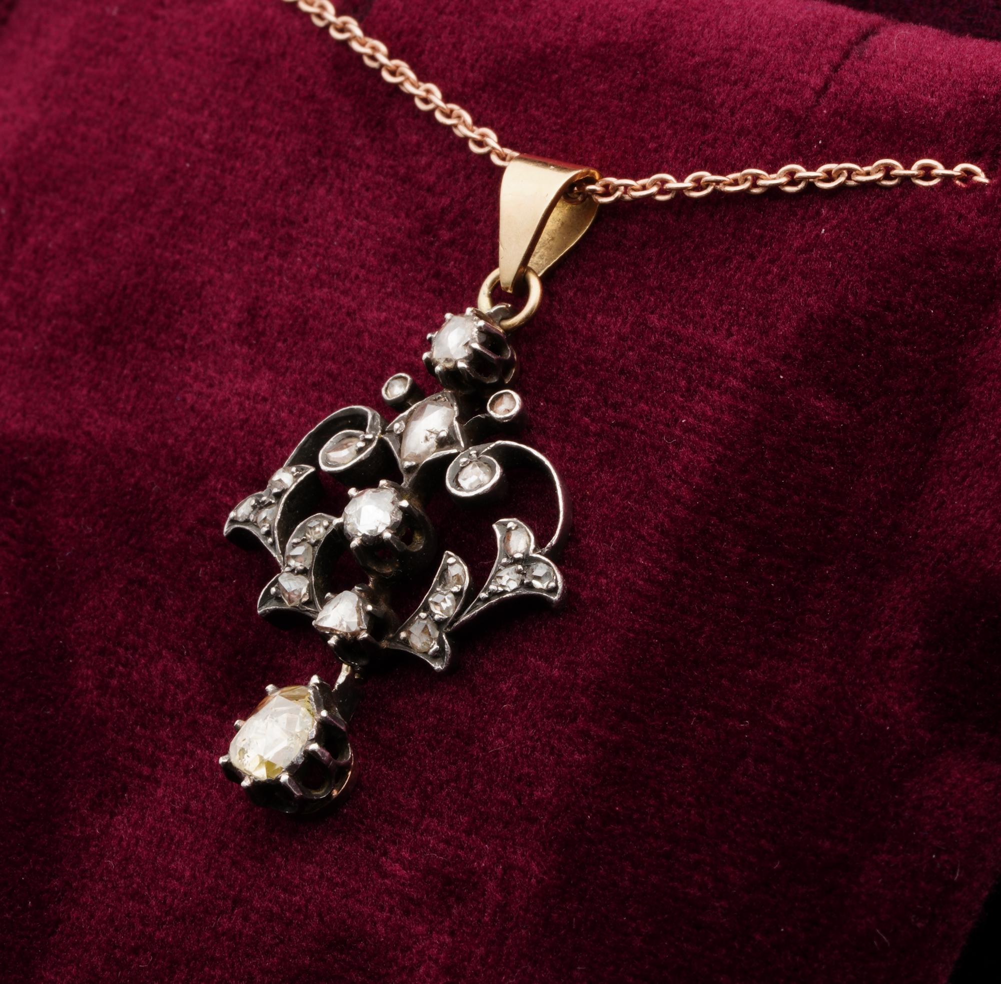 Georgian Charming .95 Carat Rose Cut Diamond Rare Lavaliere Necklace 2