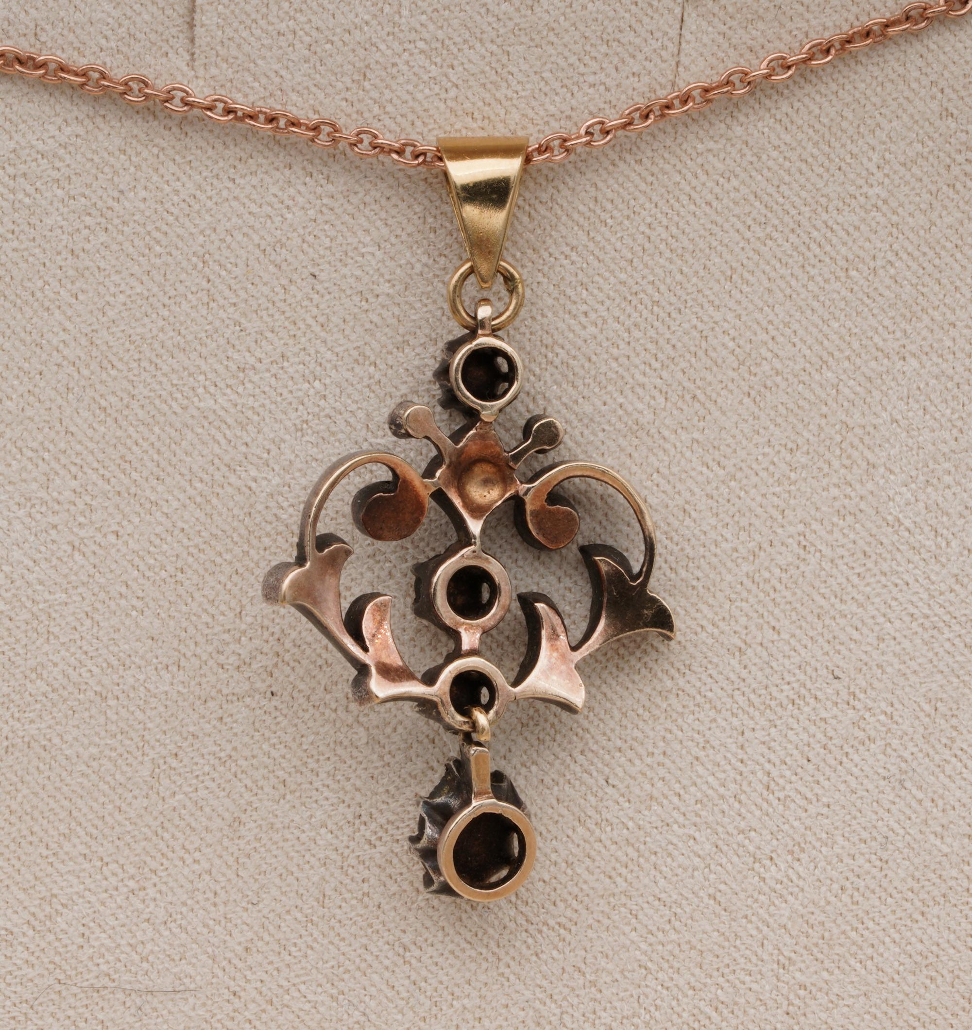 Georgian Charming .95 Carat Rose Cut Diamond Rare Lavaliere Necklace 3