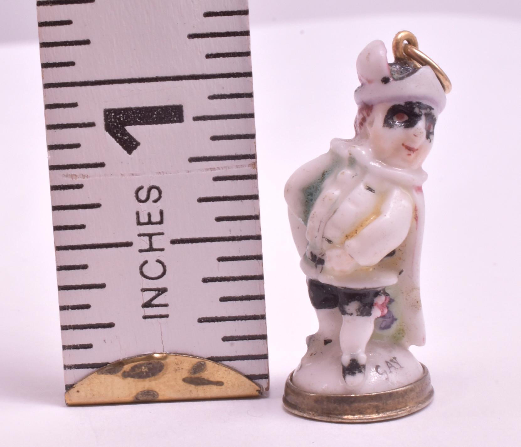 Women's or Men's Georgian Chelsea Porcelain Miniature Fob Seal of Masked Man in Tri-Corner Hat