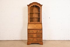 Scrivania georgiana in ciliegio e legno di radica con libreria a scomparsa