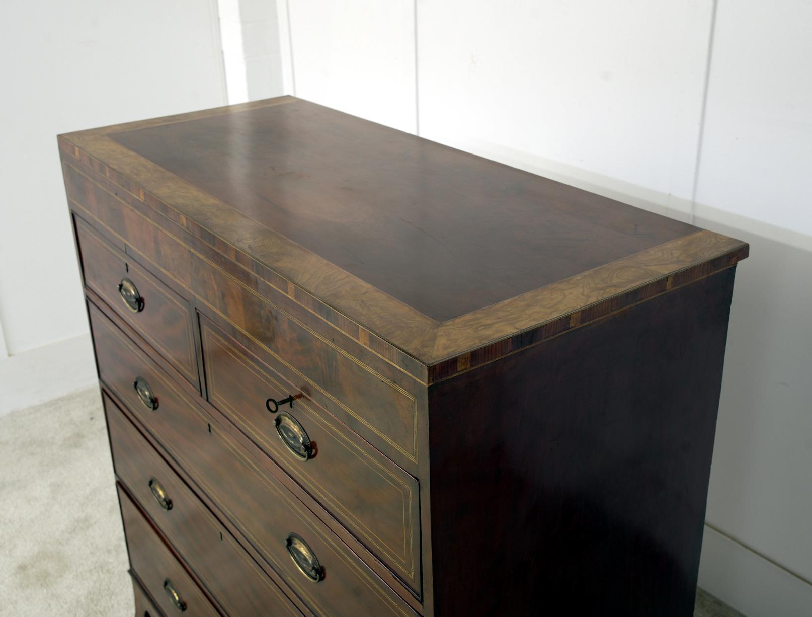 Georgian Chest Drawers Mahogany Satinwood Banding 1820 For Sale 3