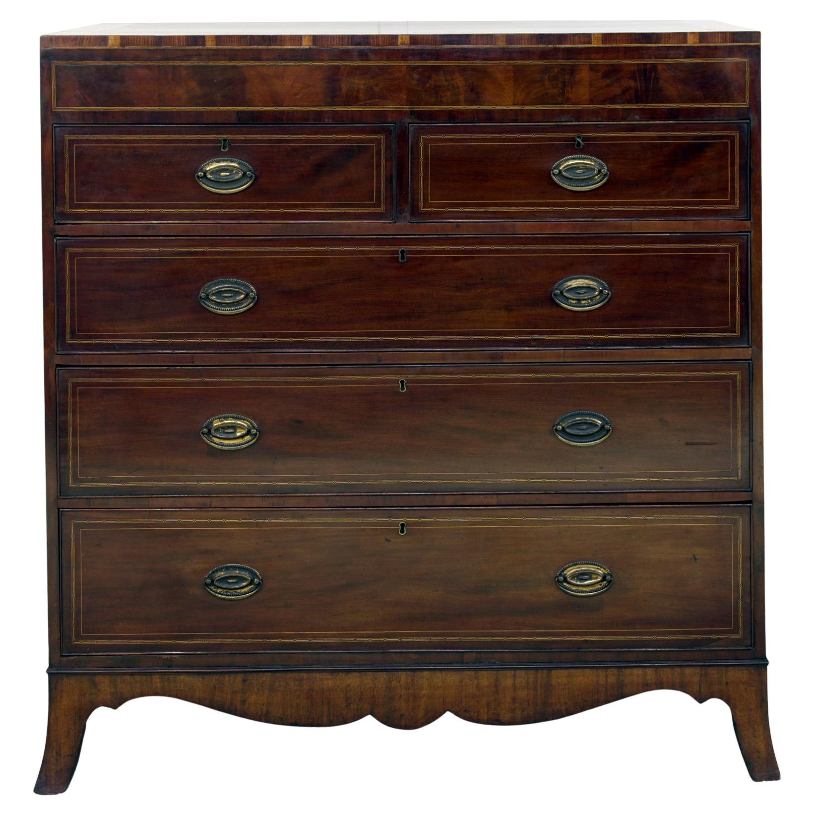Georgian Chest Drawers Mahogany Satinwood Banding 1820 For Sale