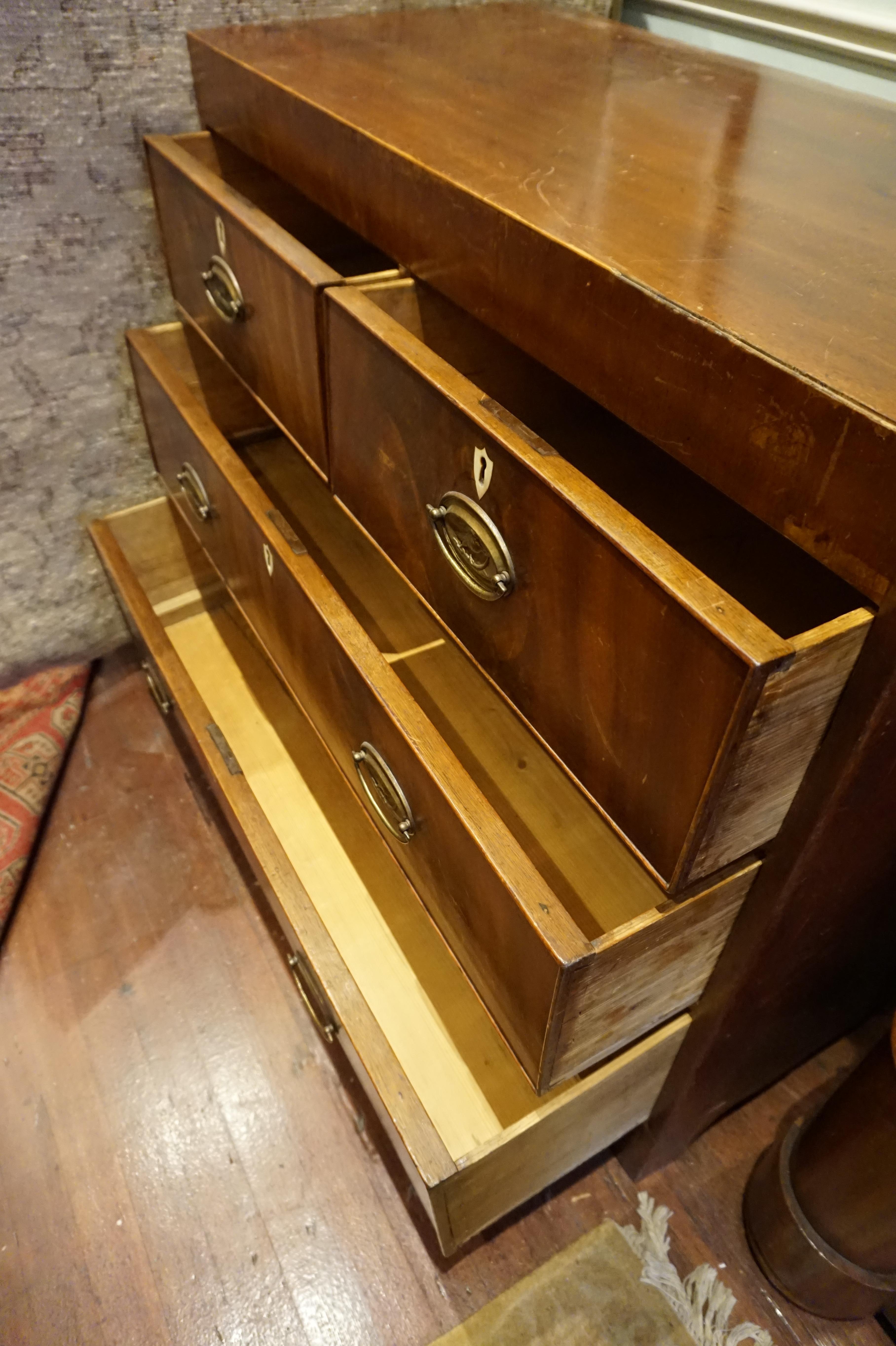 Georgian Chest of Drawers Flame Mahogany with Inlay Keyholes Brass Hardware 1