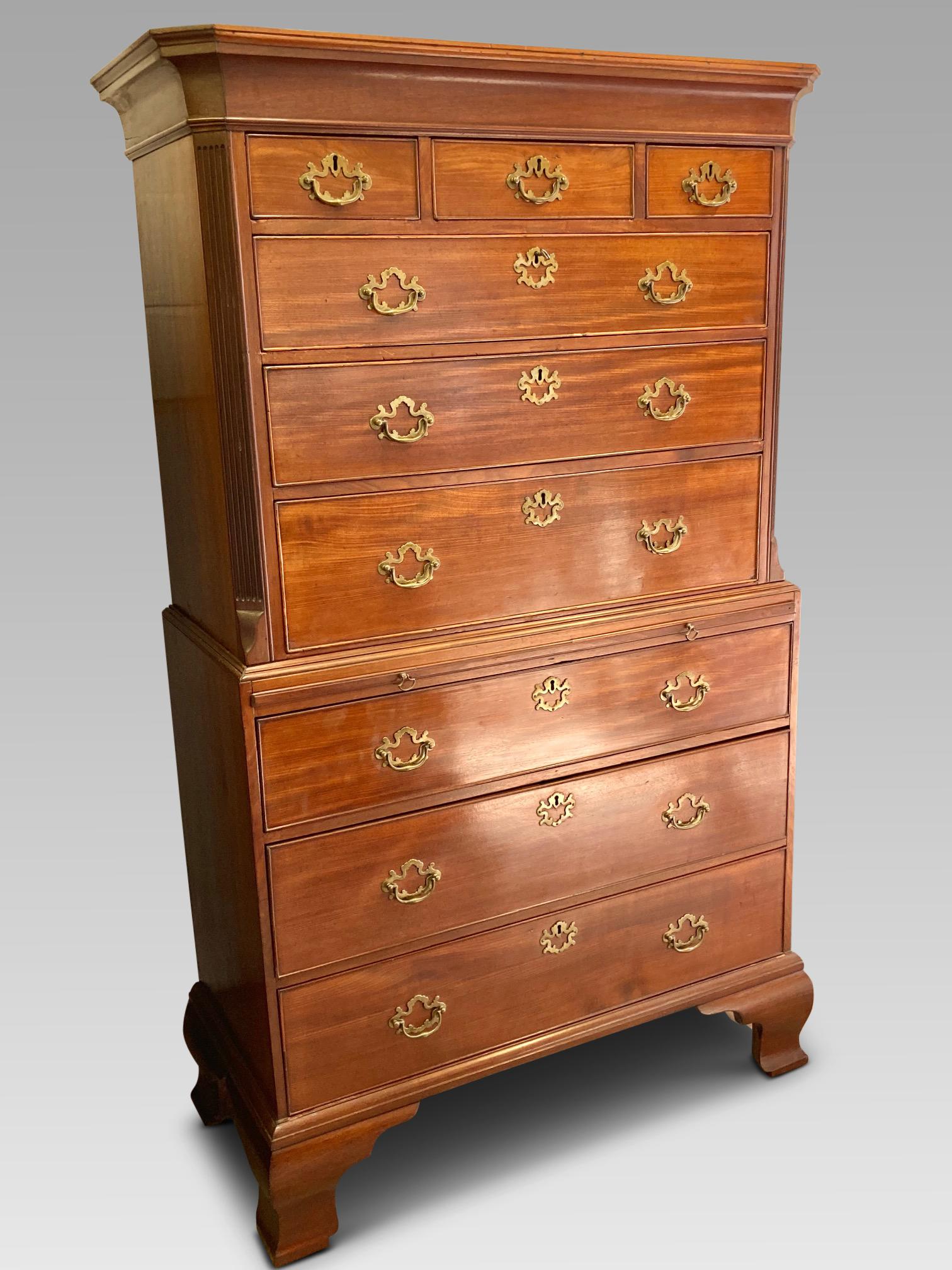 Hand-Crafted Georgian Chest on Chest, Mahogany, English, circa 1790 For Sale