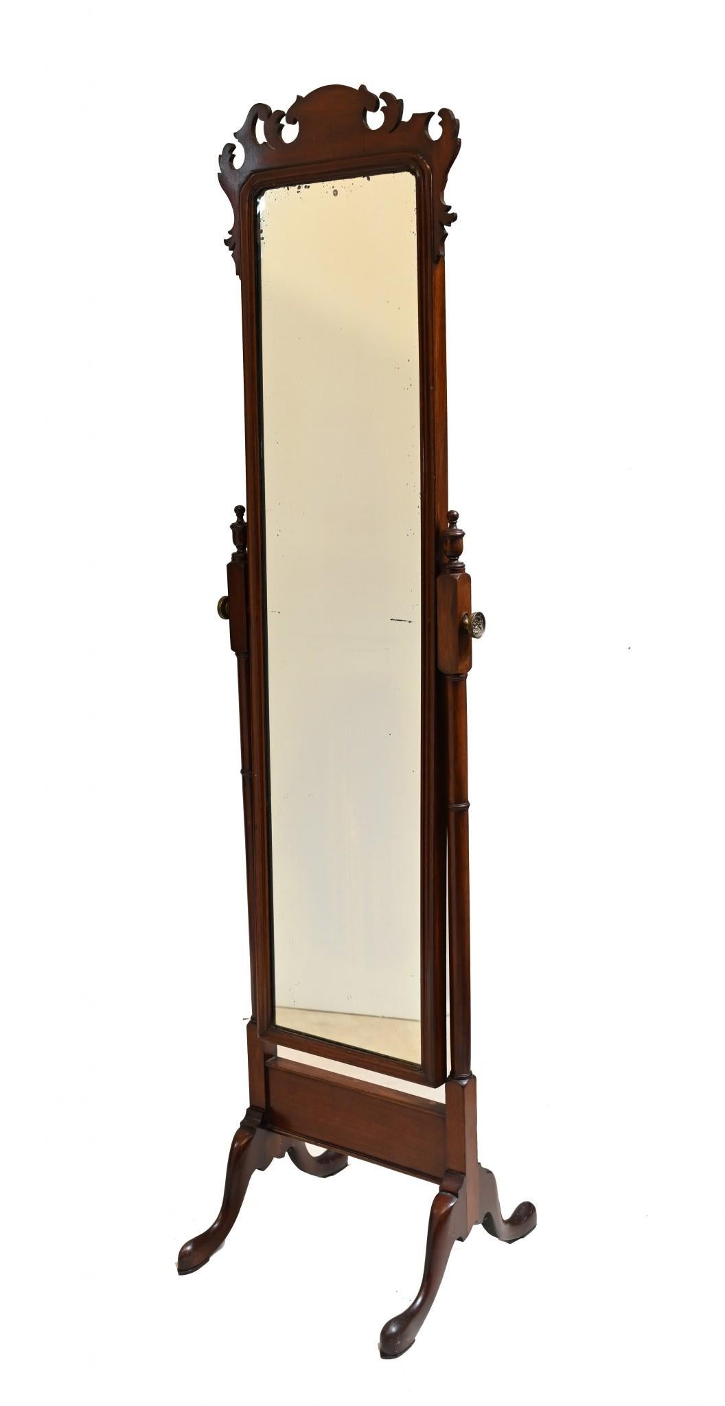Georgian Cheval Mirror Swivel Mahogany 1890 For Sale 2