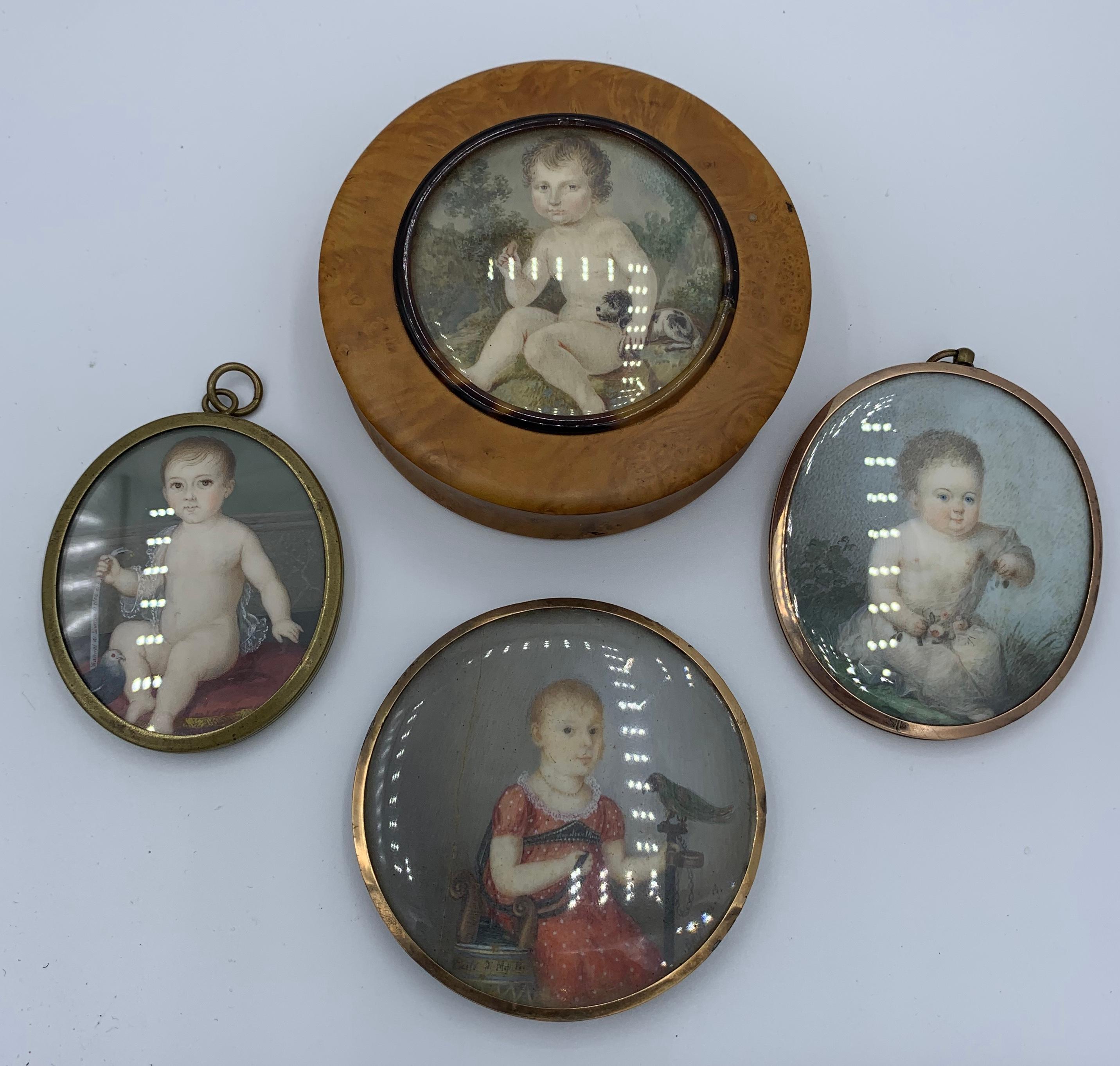 Georgianische Kinderblumen-Halskette mit georgianischem Medaillon-Anhänger, Gold, Porträt-Miniatur  für Damen oder Herren im Angebot