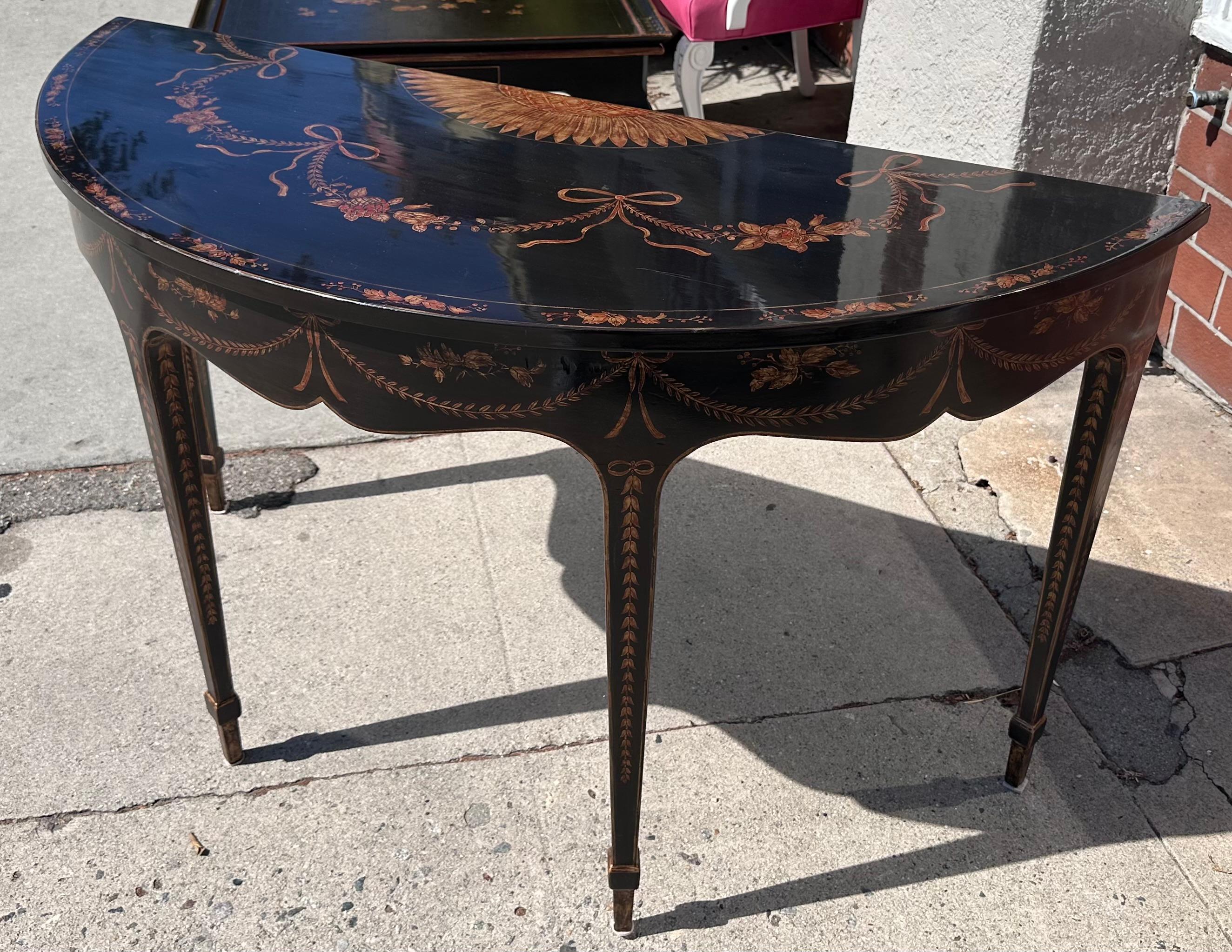 Georgian Chinoiserie Burton Ching Ltd Demilune Console Table In Good Condition In LOS ANGELES, CA