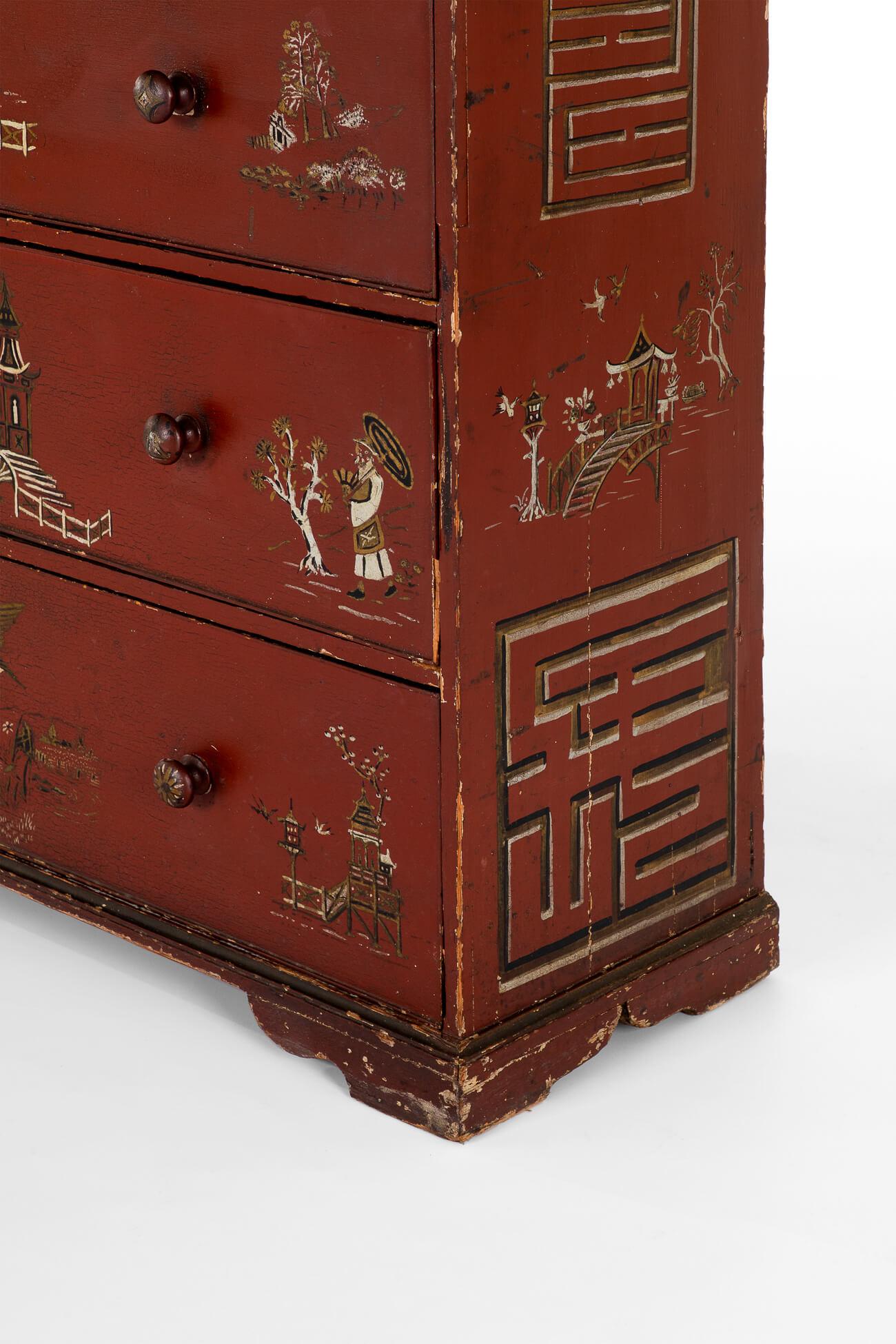 Hand-Painted Georgian Chinoiserie Chest For Sale
