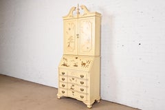 Georgian Chinoiserie Cream Lacquered Hand Painted Secretary Desk With Bookcase