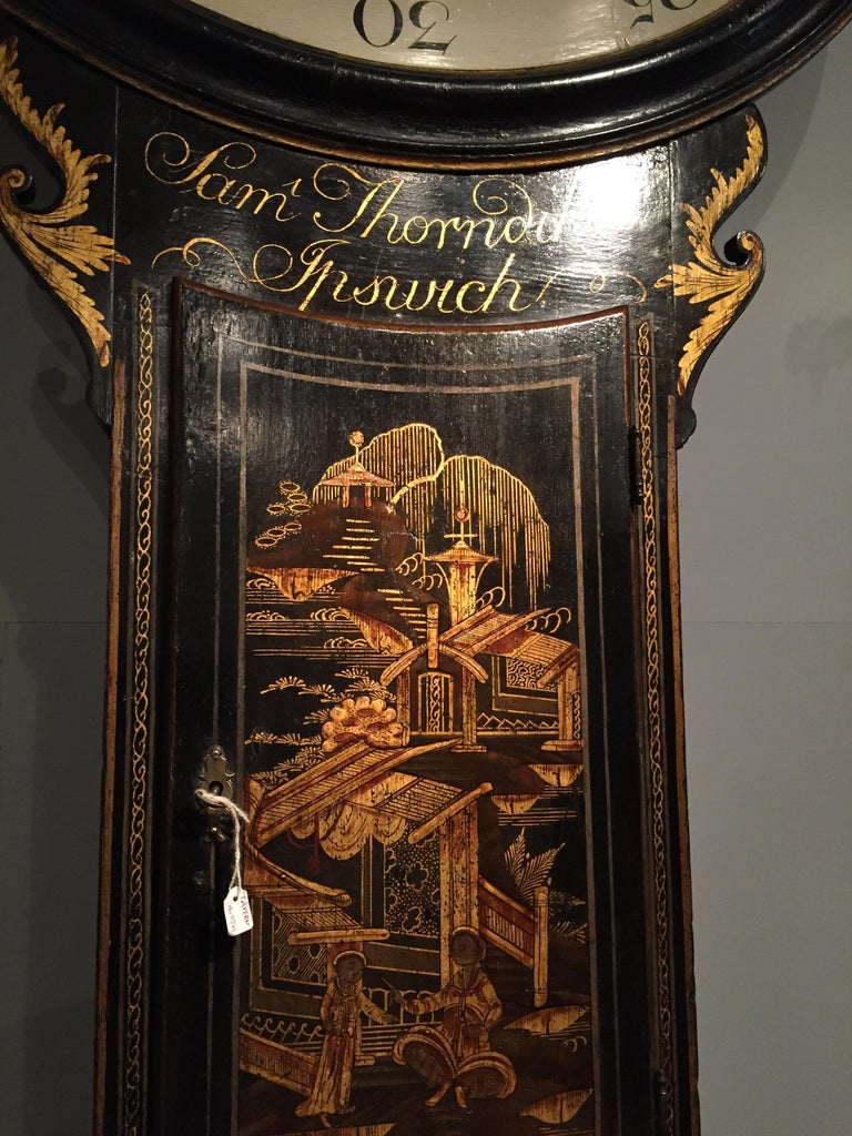 George III 18th Century Antique Chinoiserie Tavern Clock by Samuel Thorndike of Ipswich For Sale
