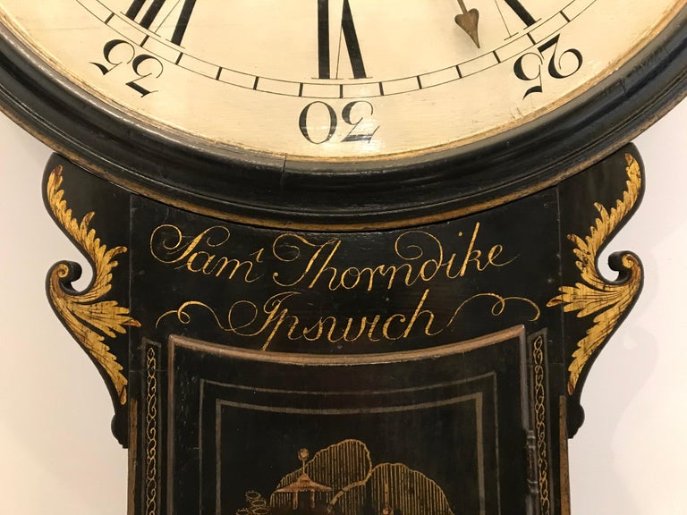 British 18th Century Antique Chinoiserie Tavern Clock by Samuel Thorndike of Ipswich For Sale