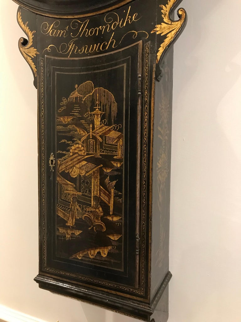 Lacquered 18th Century Antique Chinoiserie Tavern Clock by Samuel Thorndike of Ipswich For Sale