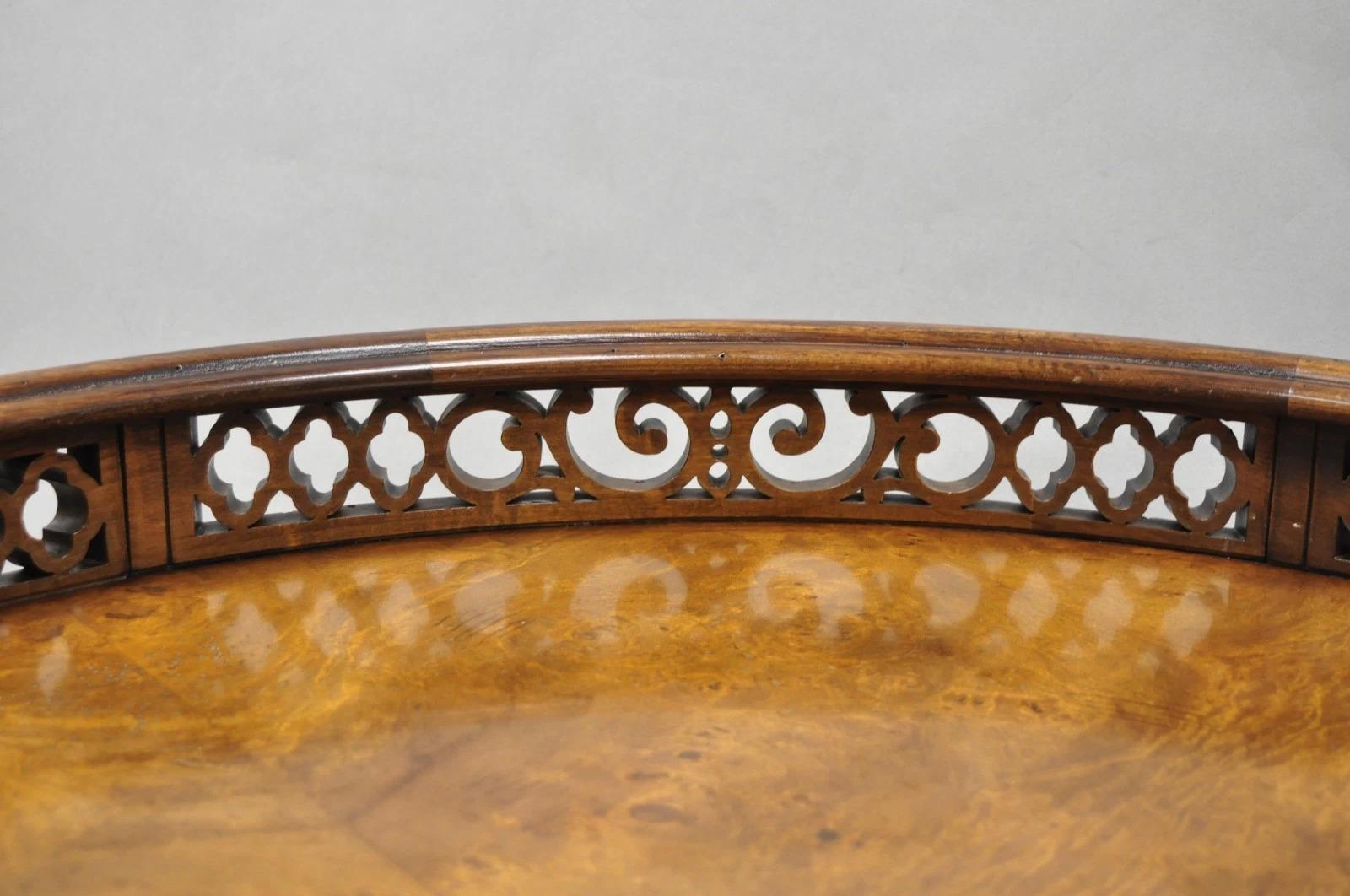 20th Century Georgian Chippendale Fretwork Gallery Round Mahogany Occasional Side Table For Sale