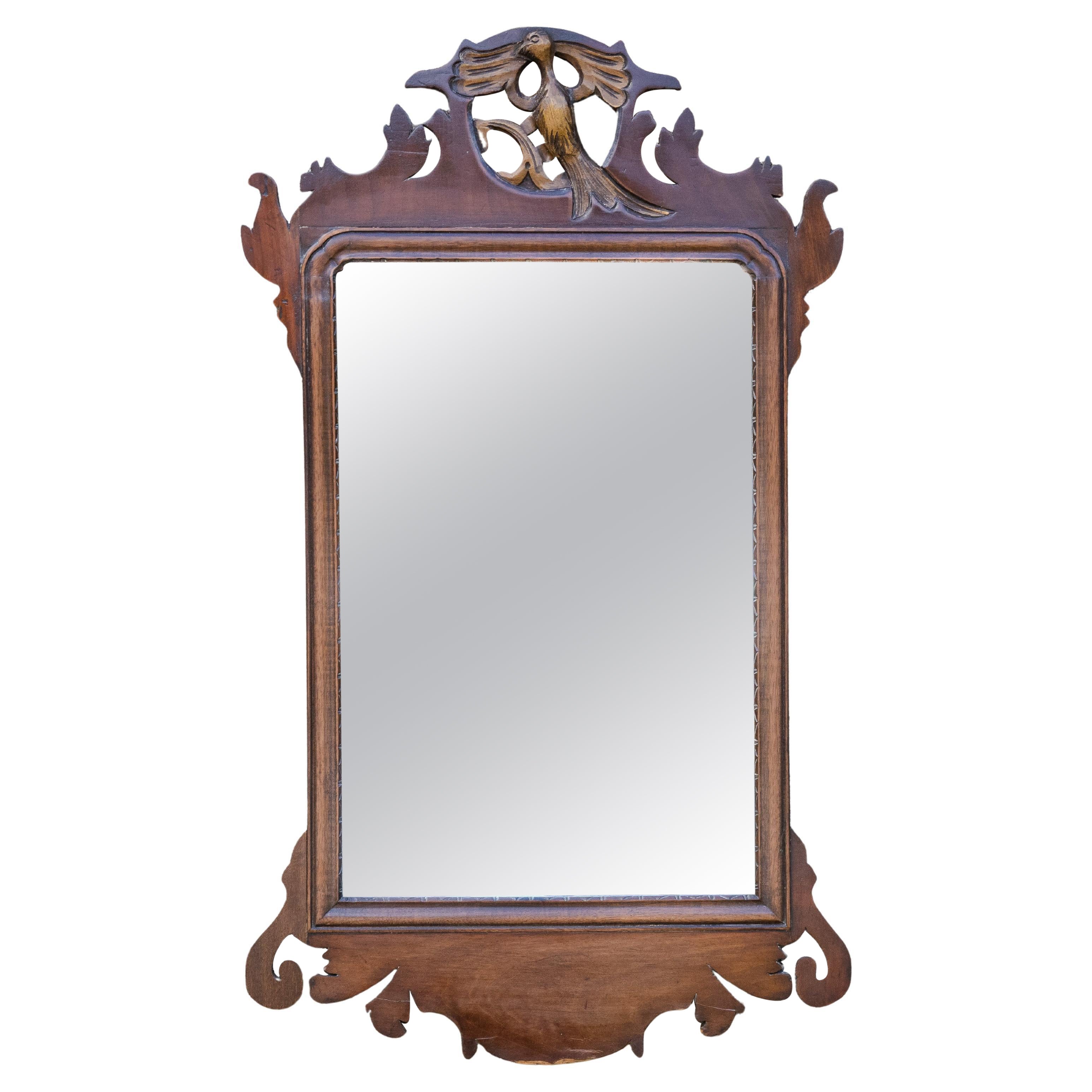 Georgian Chippendale Gilt Walnut Hoho Bird Fretwork Pier-glass Small Wall Mirror For Sale