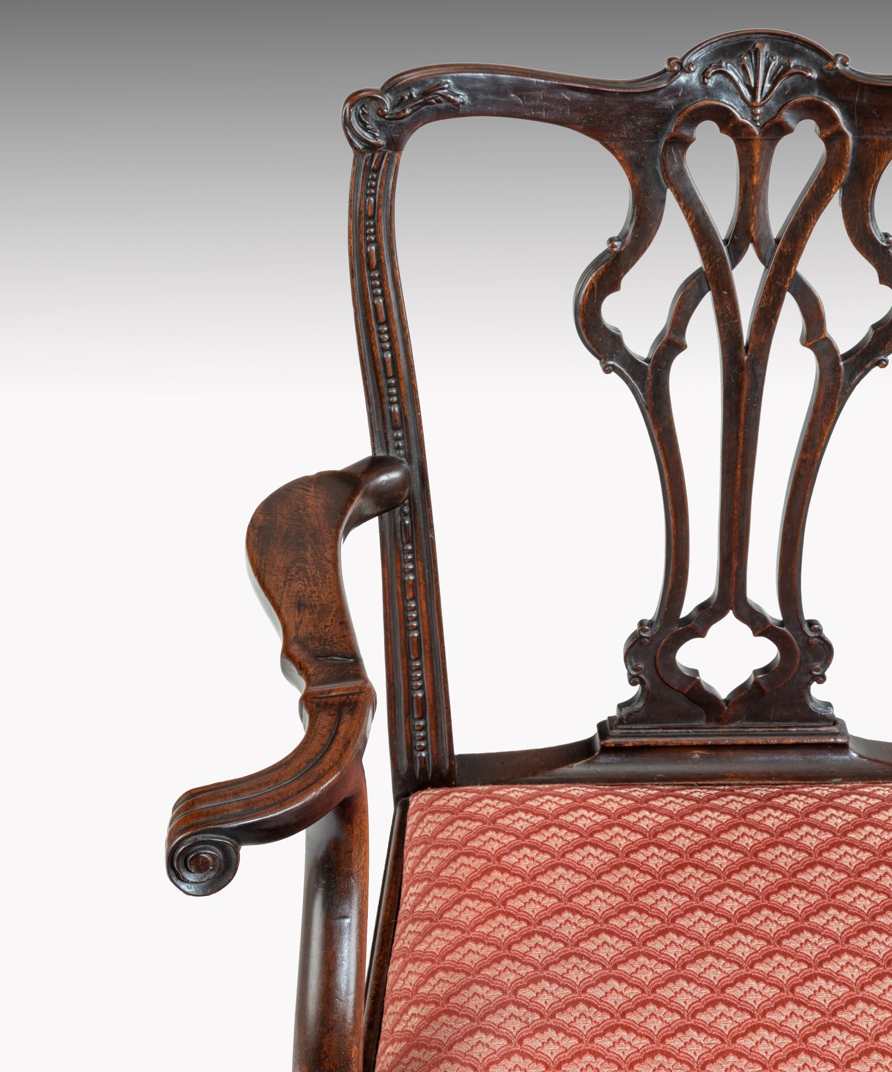 English Georgian Chippendale Style Mahogany Armchair For Sale