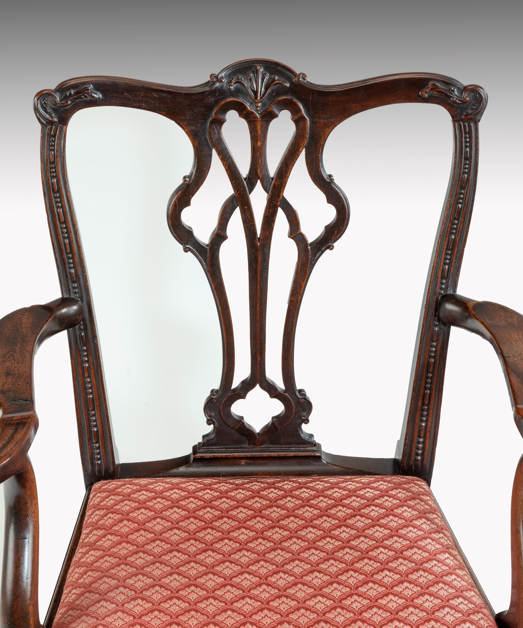 Carved Georgian Chippendale Style Mahogany Armchair For Sale