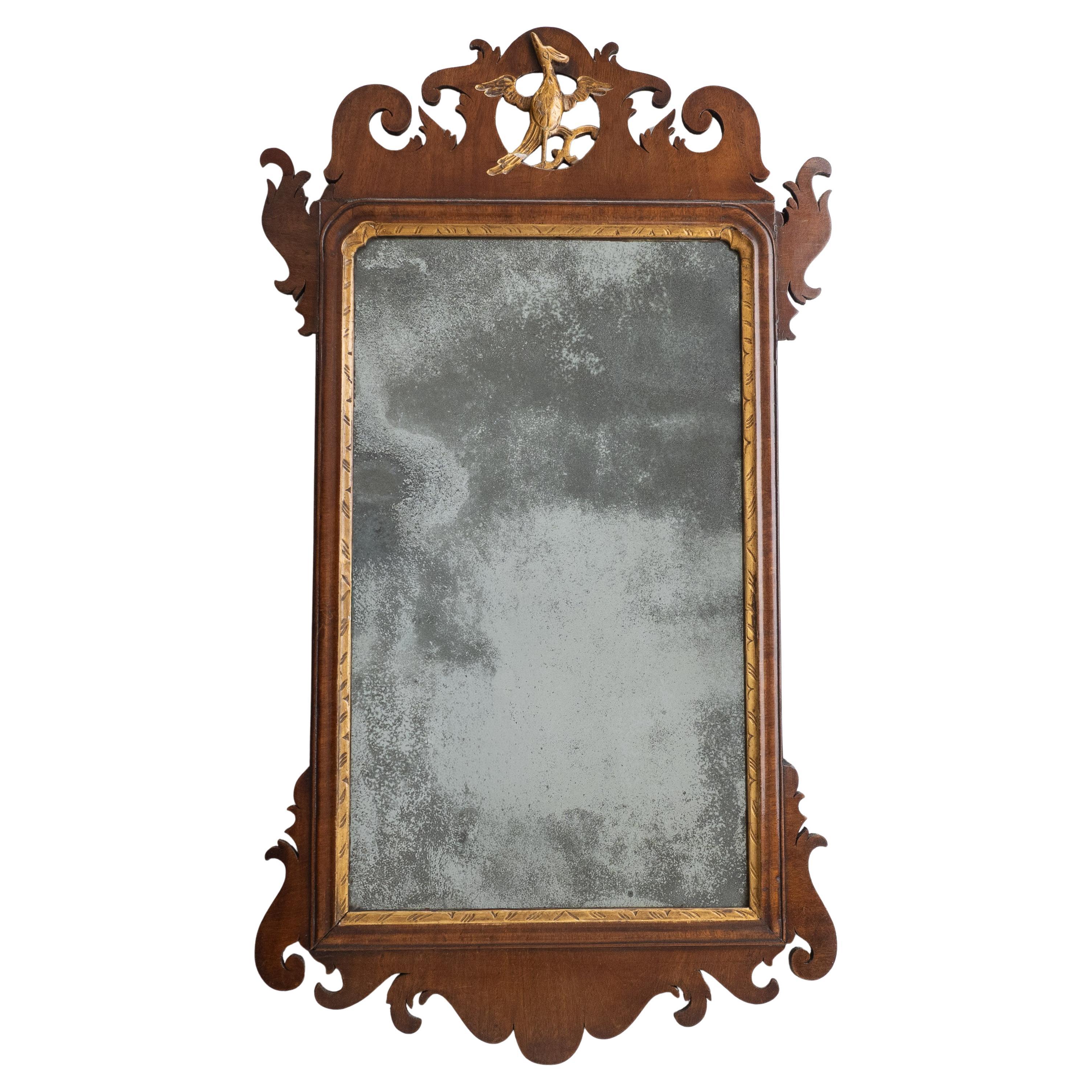 Georgian Chippendale Mahogany Fretwork Pier Wall Mirror Gilt Ho-Ho Bird c.1760