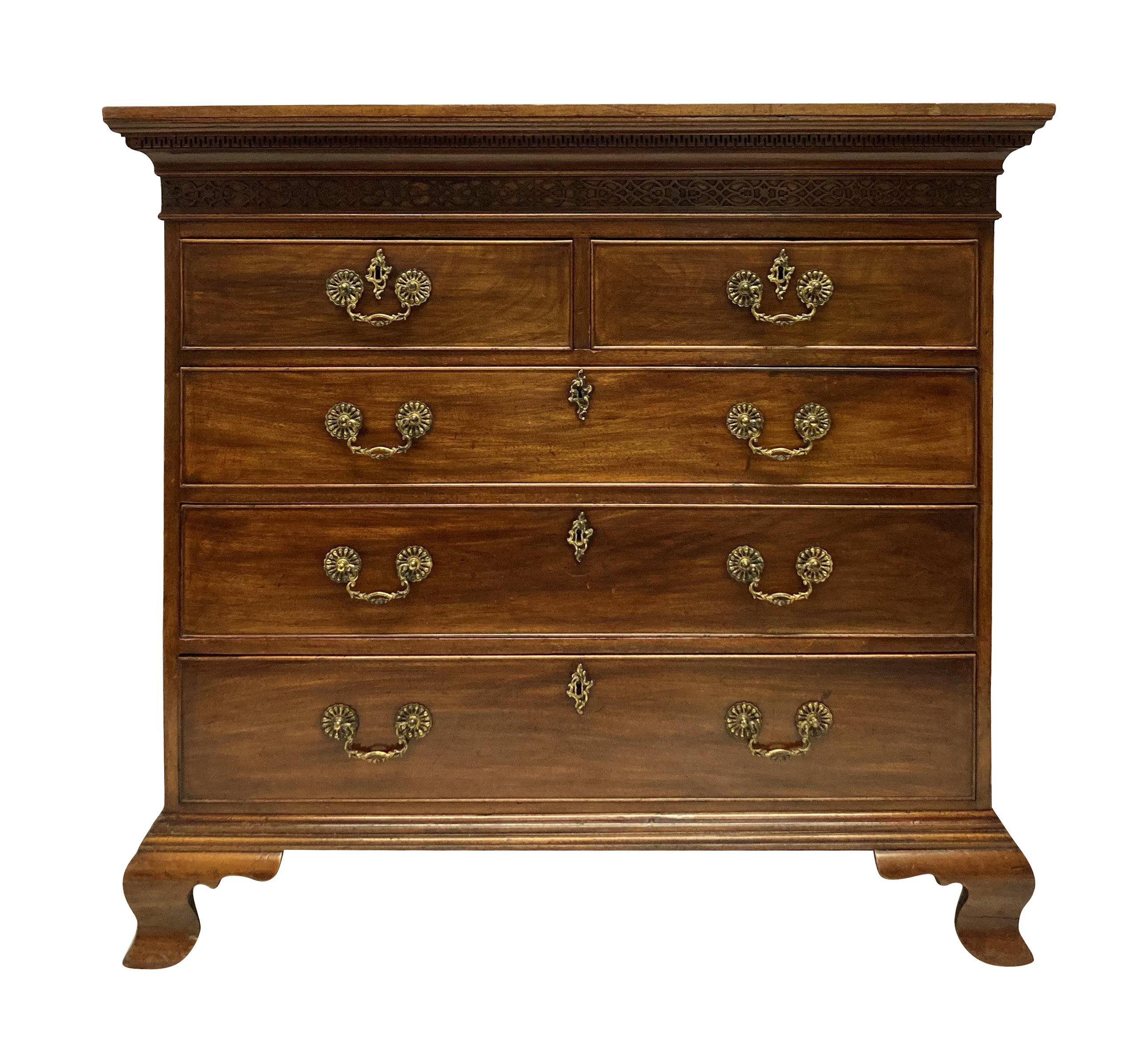 Brass Georgian Chippendale Period Chest of Drawers For Sale