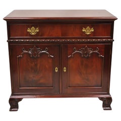 Georgian Chippendale Style Carved Mahogany One Drawer Server Cabinet Buffet