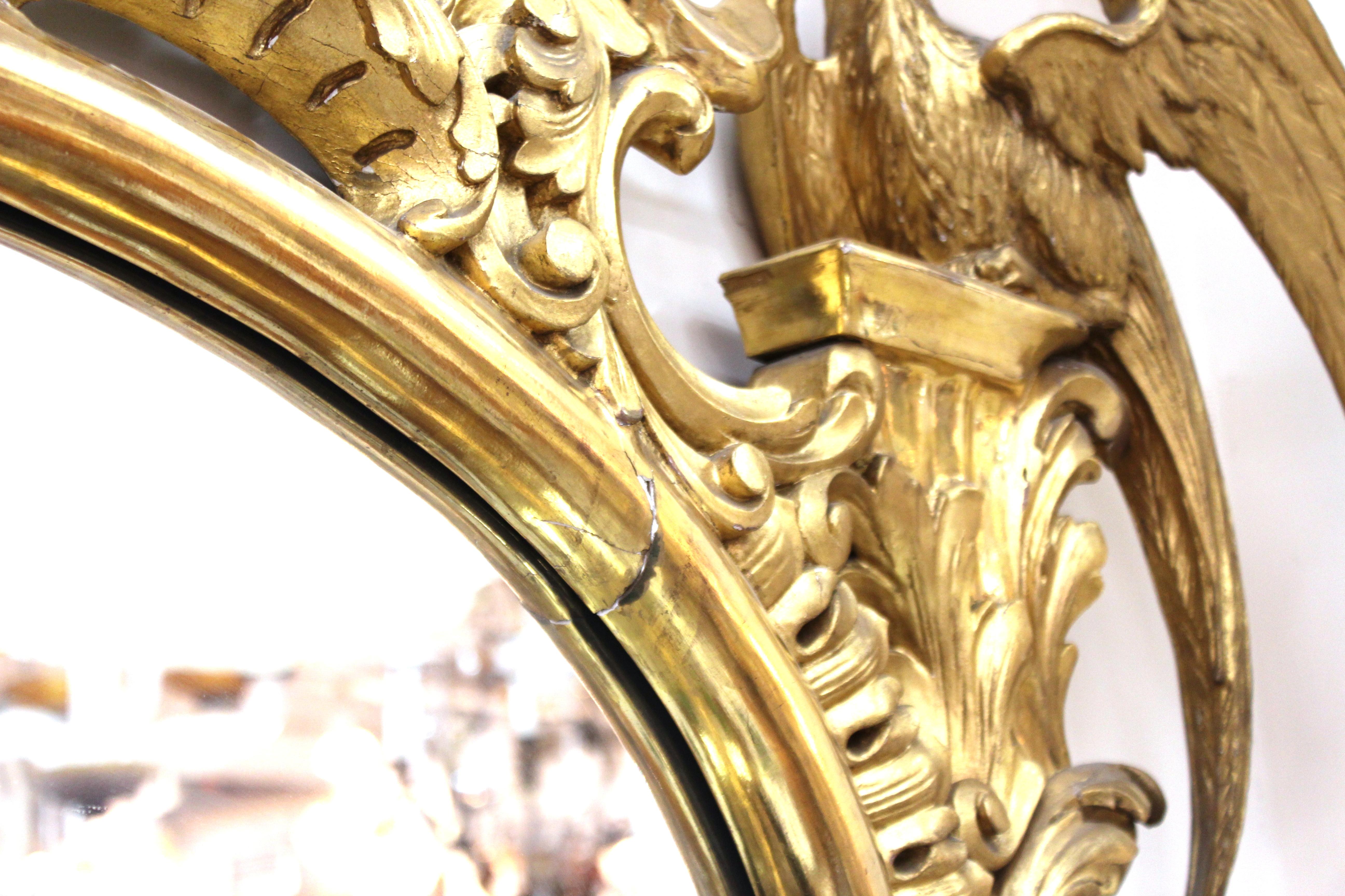 Georgian Chippendale Style Giltwood Carved Mantel Mirror with Ho Ho Birds 7
