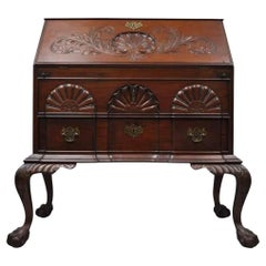 Georgian Chippendale Style Mahogany Block Front Shell Carved Secretary Desk