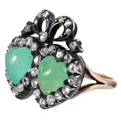 Georgian Chrysoprase and Diamond Double Heart Ring