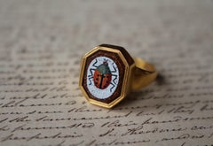 Georgian Circa 1790 Italian Grand Tour Micro Mosaic Lady Bird 22 Carat Ring
