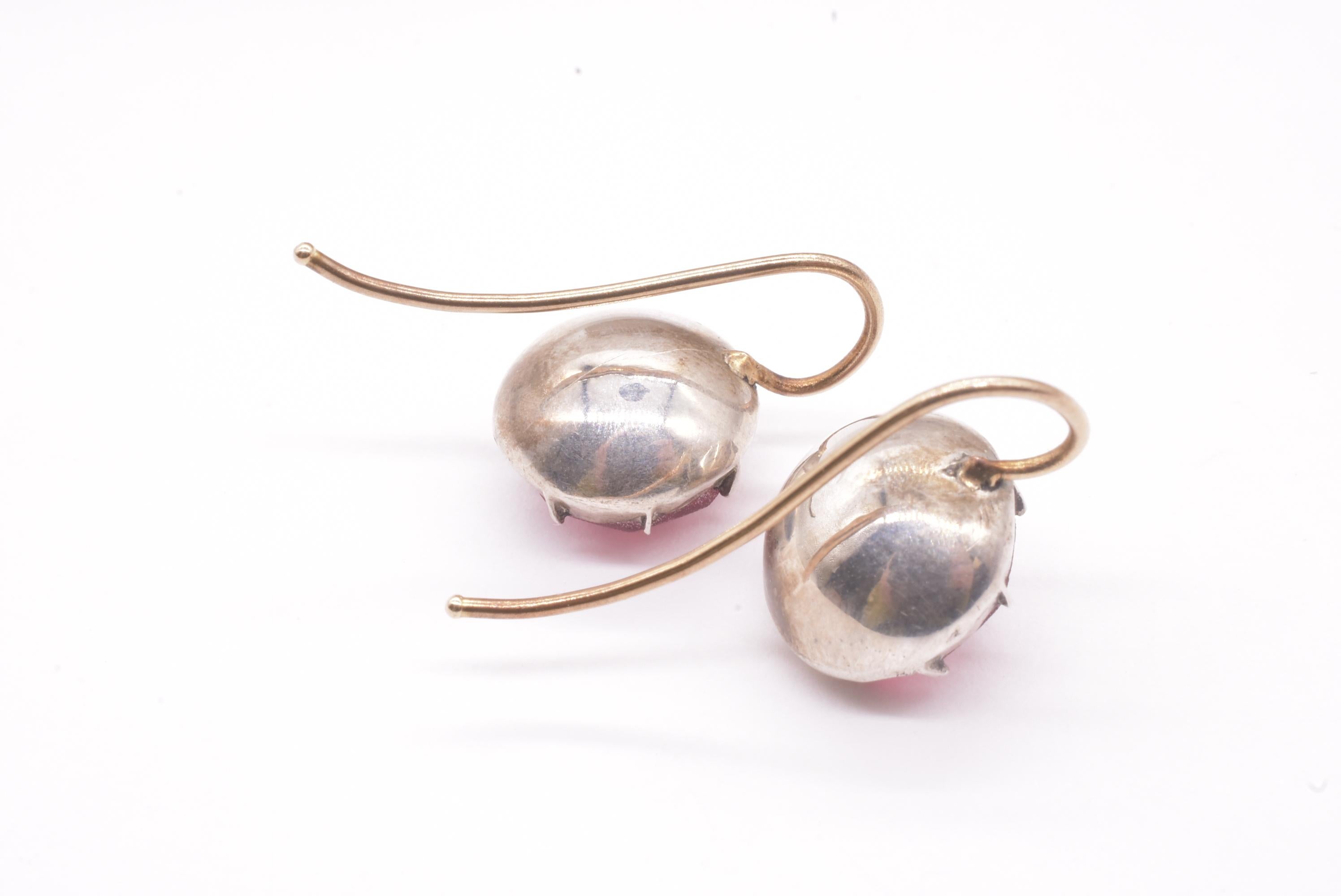 Georgian circa 1820 Round Pink Paste Earrings Backed in Silver 7