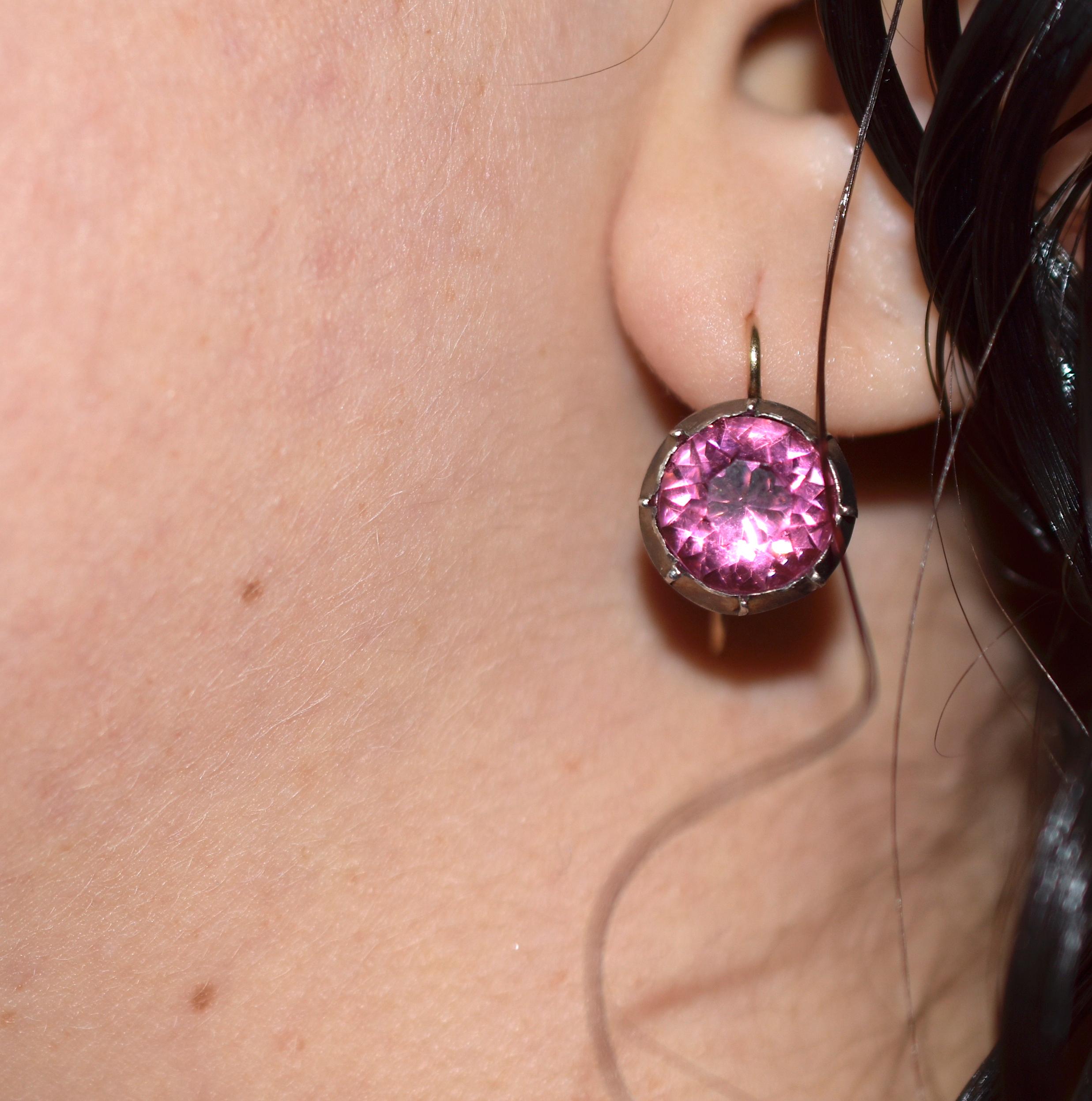 Georgian circa 1820 Round Pink Paste Earrings Backed in Silver 1