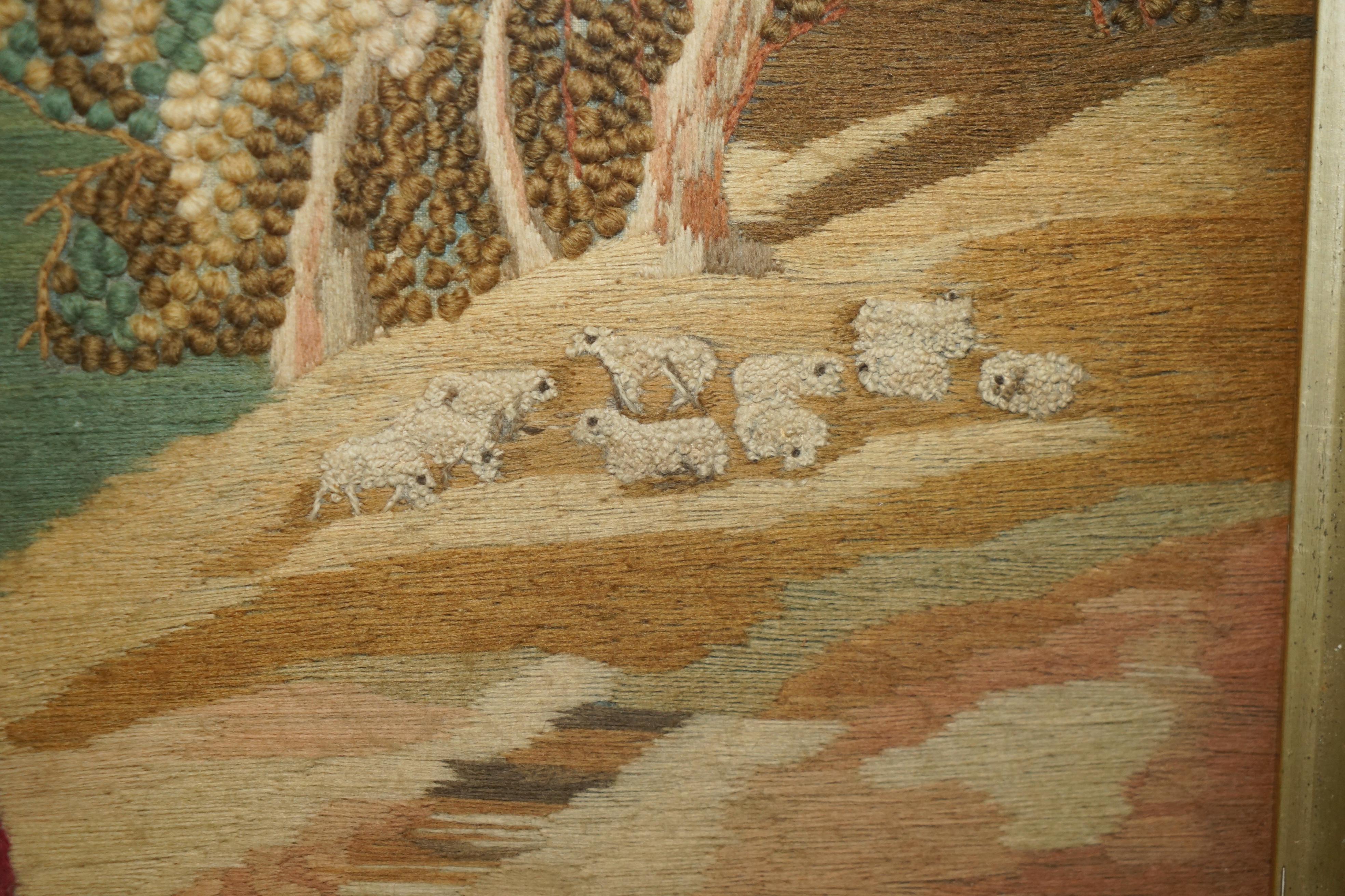 GEORGISCHES CIRCA 1820 Seide & Wolle Arbeit STUMPWORK STYLE EMBROIDERY TAPESTRY PICTURE im Angebot 3