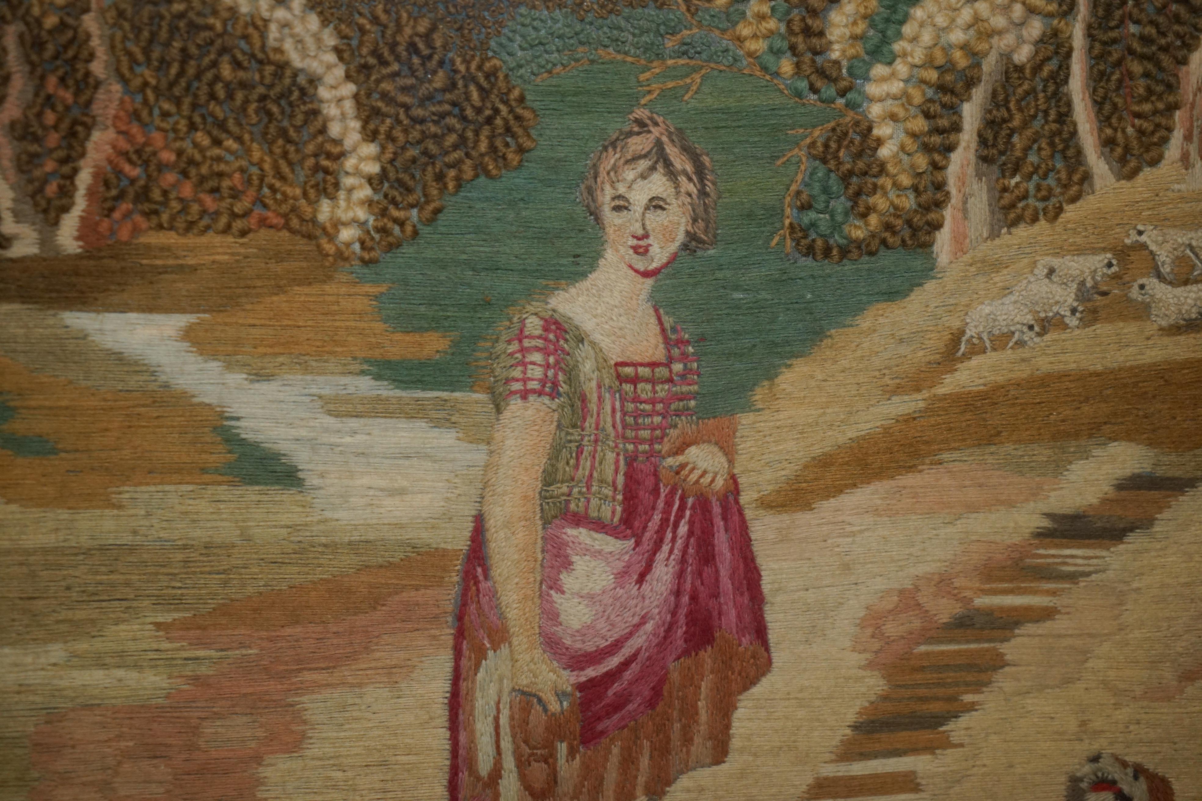 GEORGISCHES CIRCA 1820 Seide & Wolle Arbeit STUMPWORK STYLE EMBROIDERY TAPESTRY PICTURE (Georgian) im Angebot