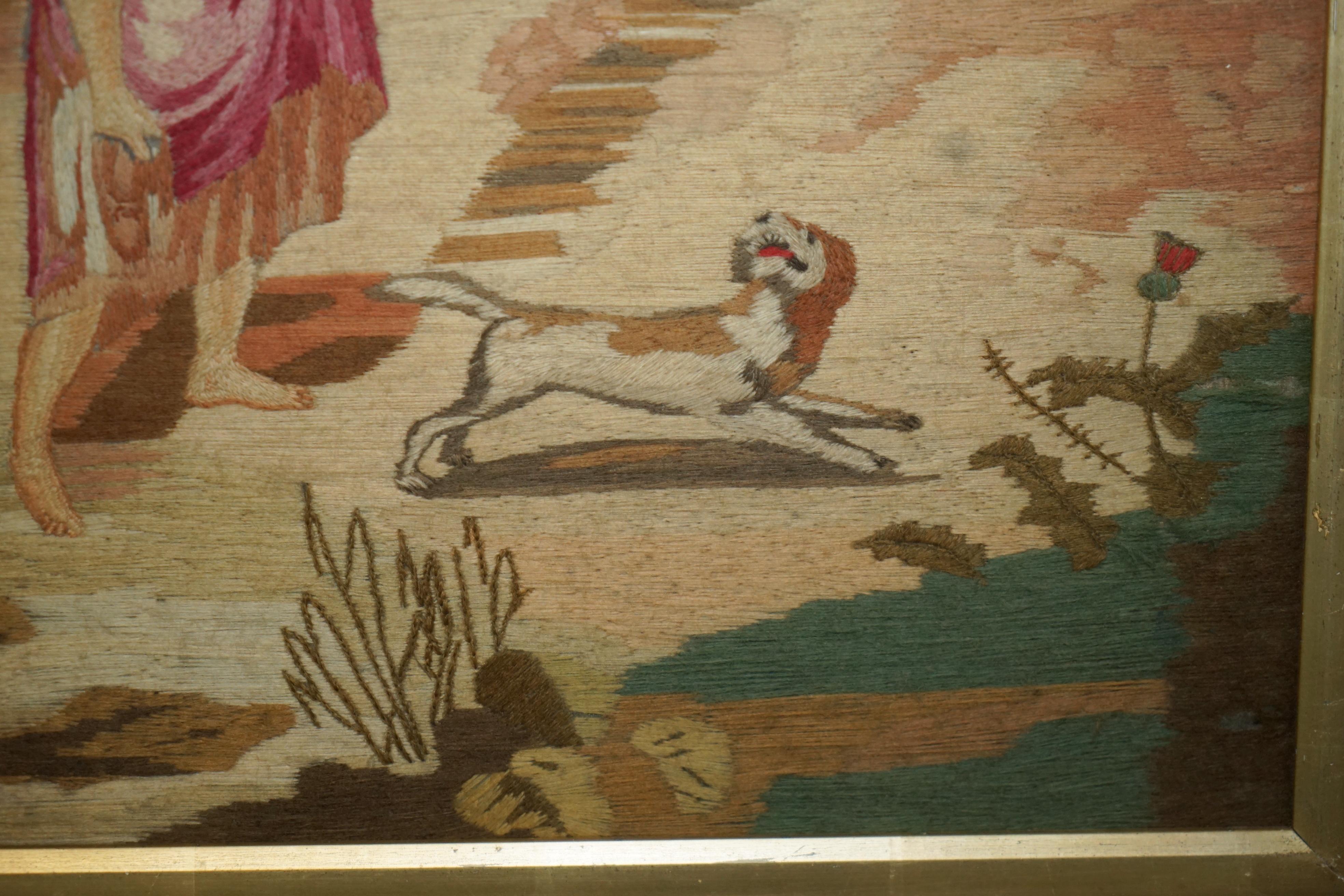 GEORGISCHES CIRCA 1820 Seide & Wolle Arbeit STUMPWORK STYLE EMBROIDERY TAPESTRY PICTURE (Englisch) im Angebot