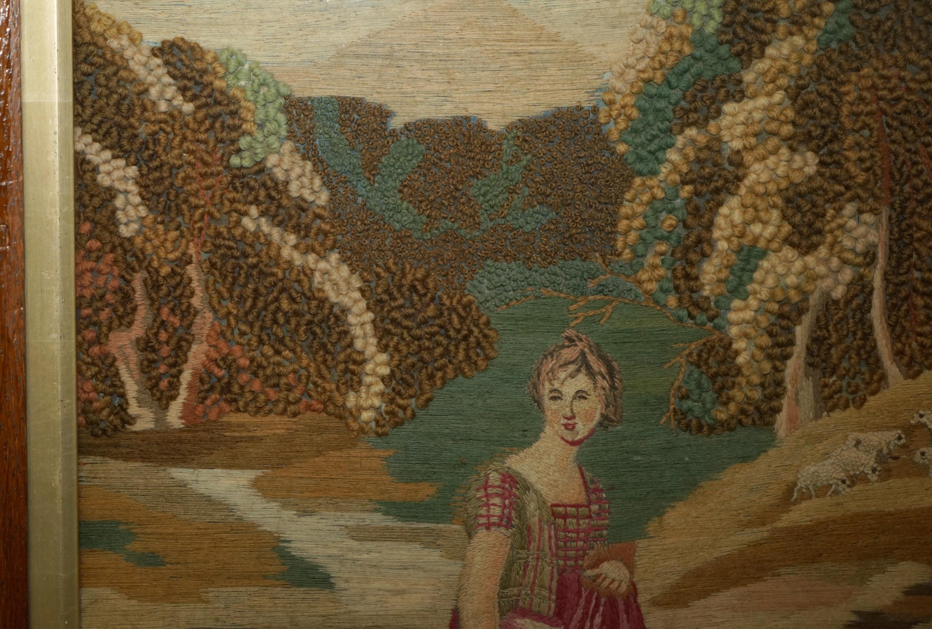 GEORGISCHES CIRCA 1820 Seide & Wolle Arbeit STUMPWORK STYLE EMBROIDERY TAPESTRY PICTURE im Angebot 1