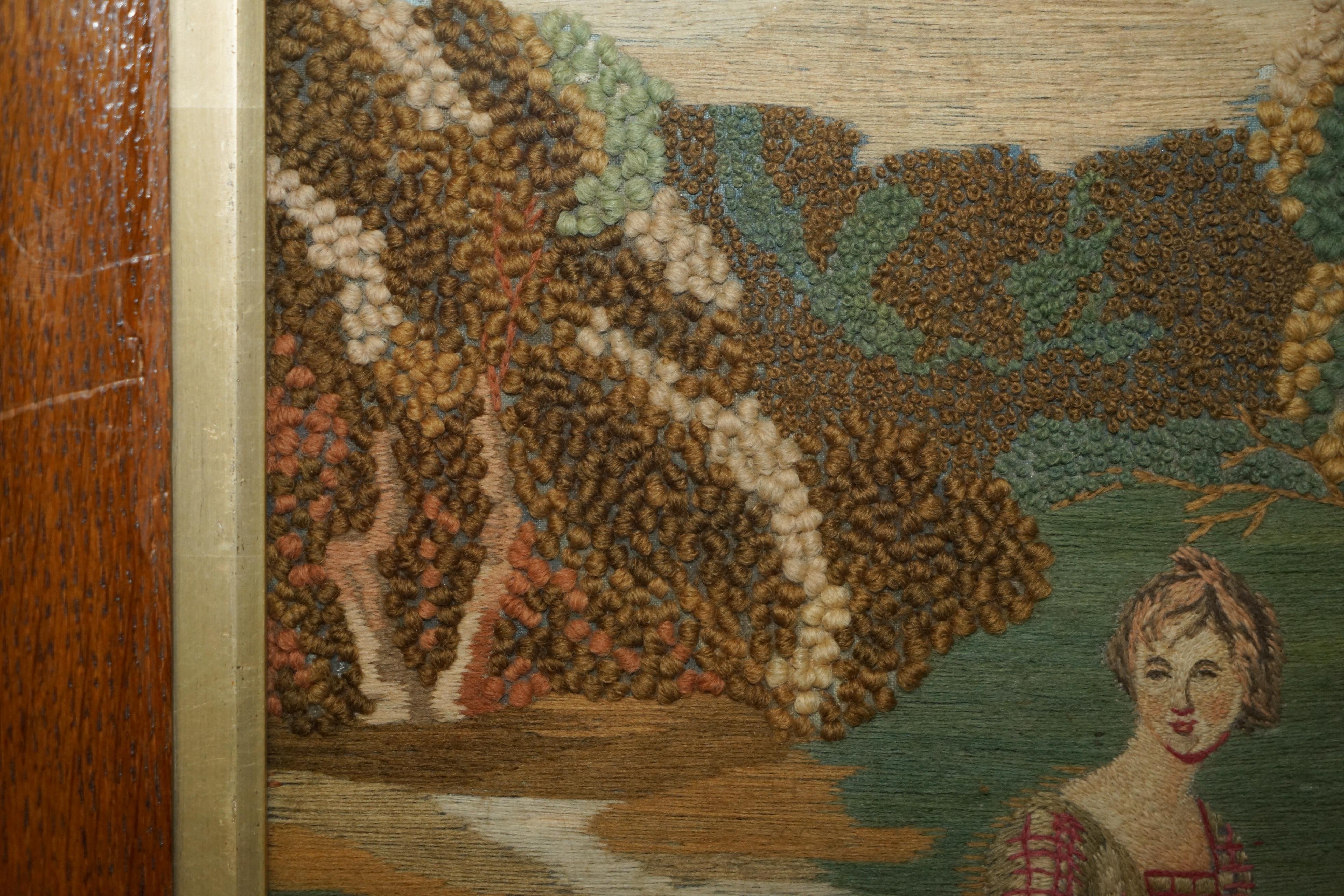 GEORGISCHES CIRCA 1820 Seide & Wolle Arbeit STUMPWORK STYLE EMBROIDERY TAPESTRY PICTURE im Angebot 2