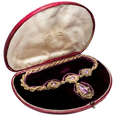 Georgian, circa 1825, Foiled Amethyst & Yellow Gold Cannetille Filigree Necklace