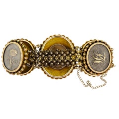 Georgian Circa 1825 Gold Cannetille Portrait Miniature Mourning Bracelet