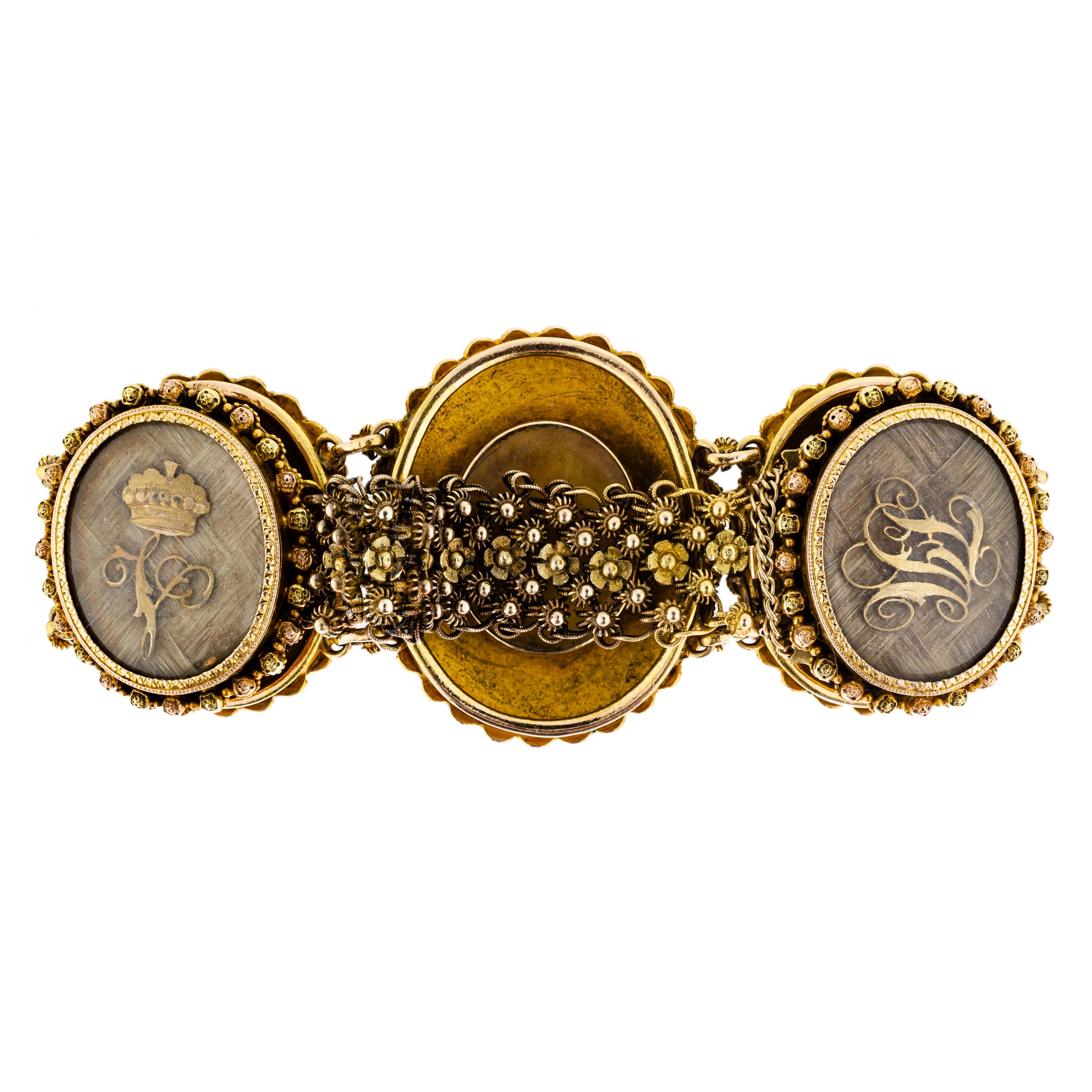 Georgian Circa 1825 Gold Cannetille Portrait Miniature Mourning Bracelet For Sale 2