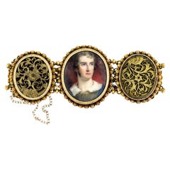 Antique Georgian Circa 1825 Gold Cannetille Portrait Miniature Mourning Bracelet