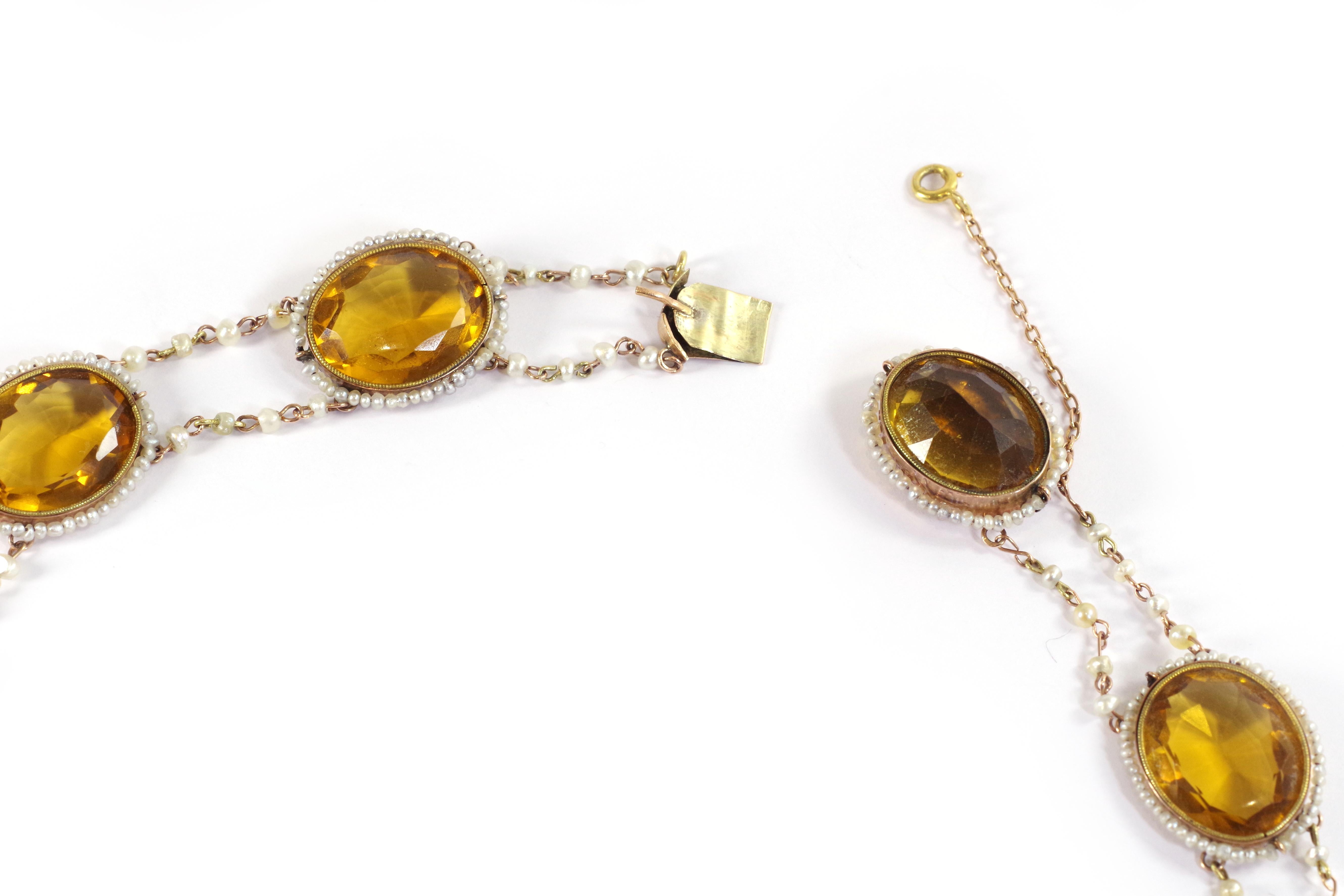 George III Georgian Citrine Paste Seed Pearl Necklace For Sale