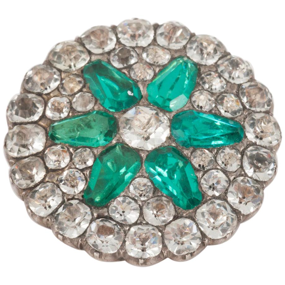 Georgian Cluster Brooch of Green & White Paste Set in Silver, English circa 1825 For Sale