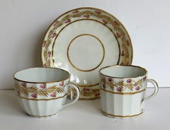 Georgian Coalport Porcelain Trio Hand Painted and Gilded, circa 1790-1800