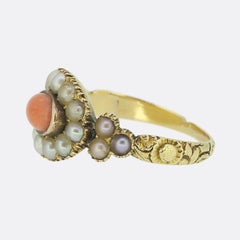 Georgian Coral and Pearl Cluster Ring