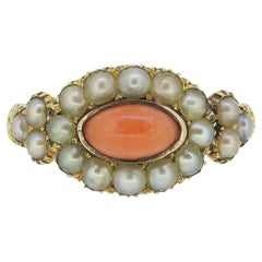 Georgian Coral and Pearl Cluster Ring