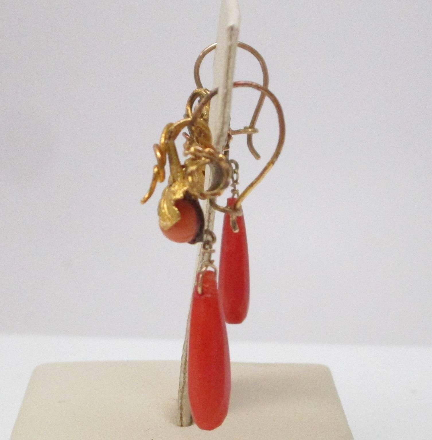 Georgian Coral Yellow Gold Earrings In Good Condition In Lexington, KY