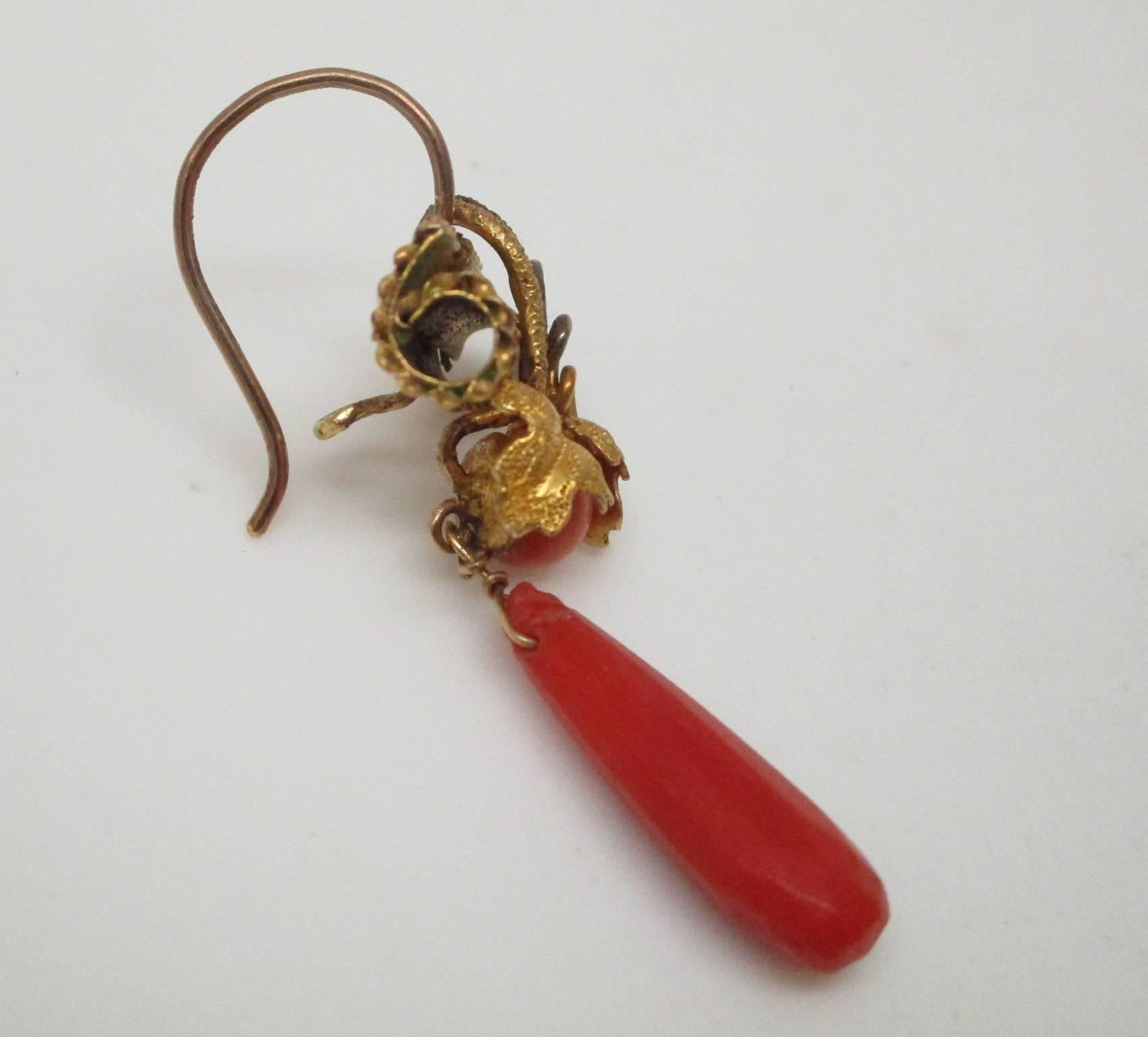 Women's Georgian Coral Yellow Gold Earrings