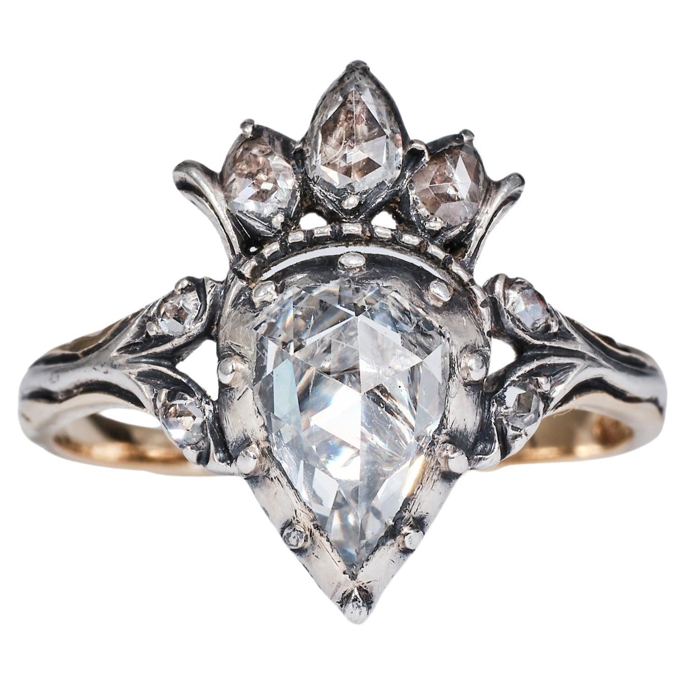 Bague à cœur en diamant couronné de style géorgien du début du siècle 18e/19e siècle. en vente