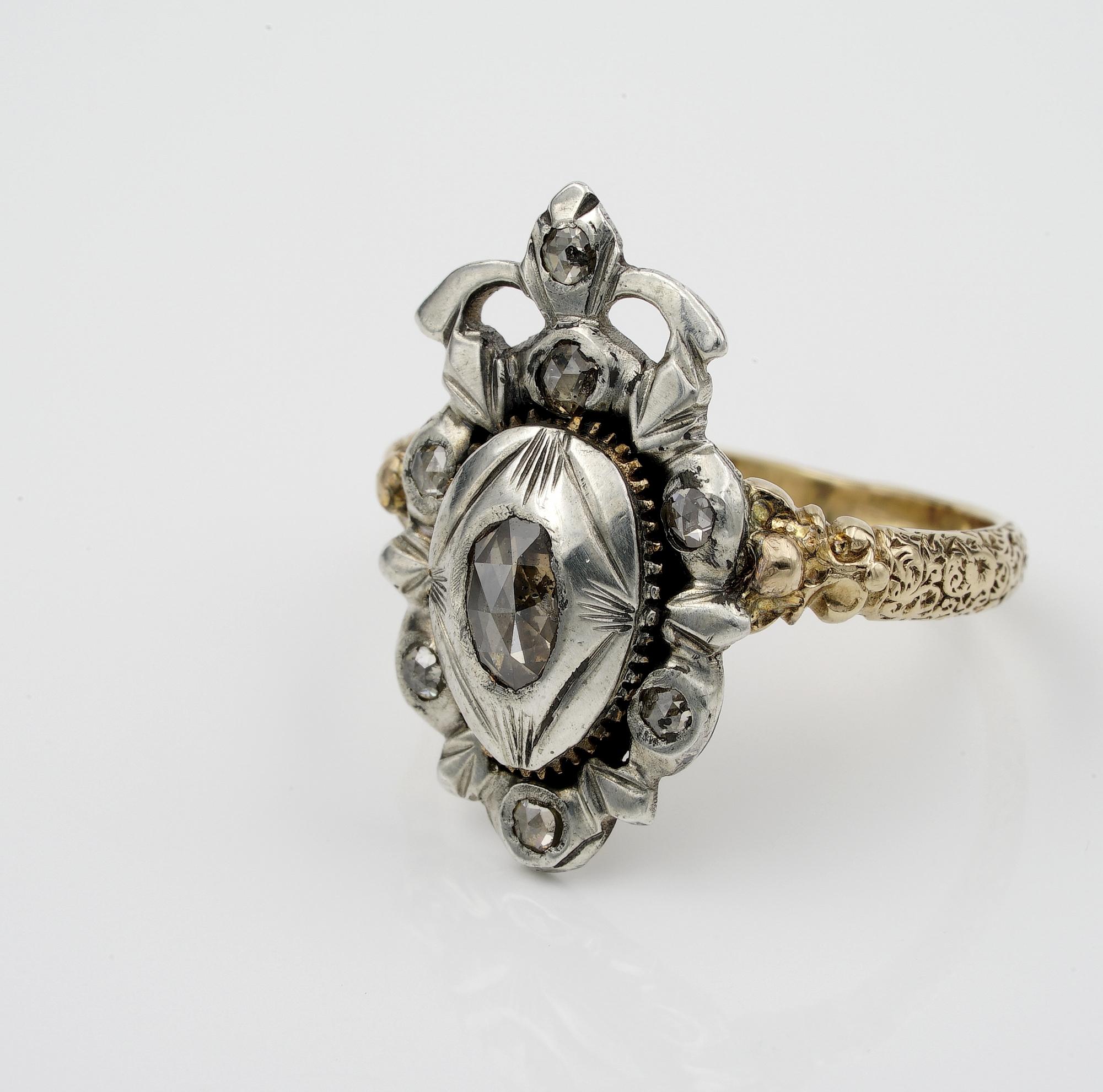 Women's or Men's Georgian Crowned Heart Diamond Engagement ring For Sale