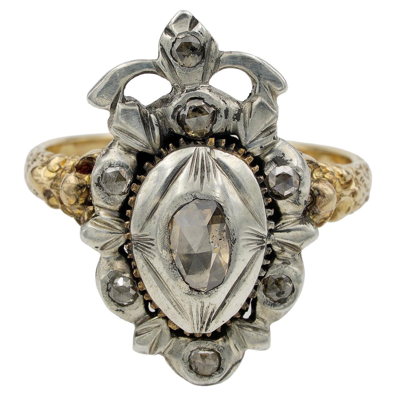 Bague de fiançailles à cœur couronné en diamant de style géorgien en vente