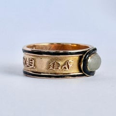 Georgian Crystal and Enamel 18 Carat Engraved Memorial Band